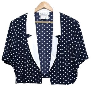 Vintage Chatcarel Navy Blue and White Polka Dots Open Front Top Plus Size 18